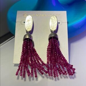 Kendra Scott Burgundy Silver Tassel Earrings